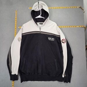 VTG Ducati Meccanica Hoodie Mens Large Black Full Zip Fleece Motorcycle Graphic